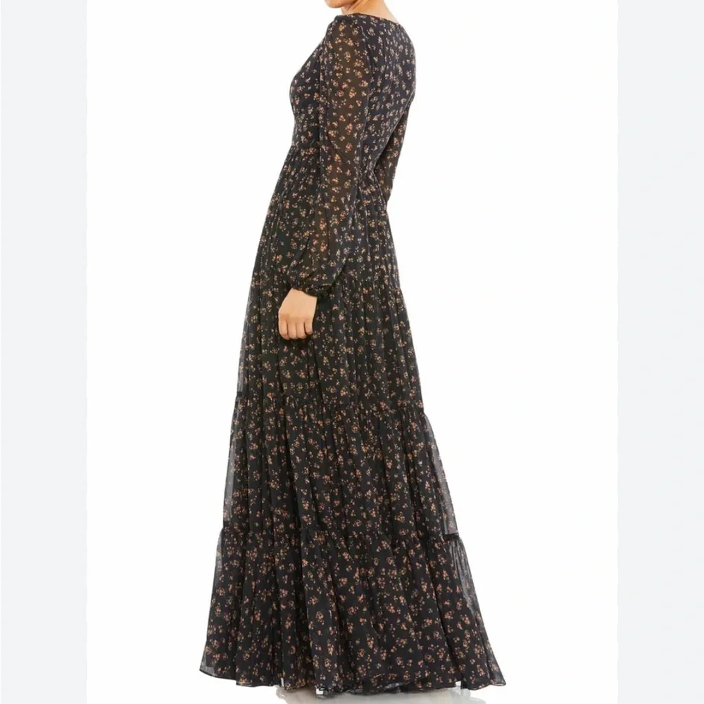 NWT Mac Duggal Sz 0 Black Floral Maxi Gown 55431 - Picture 2 of 12